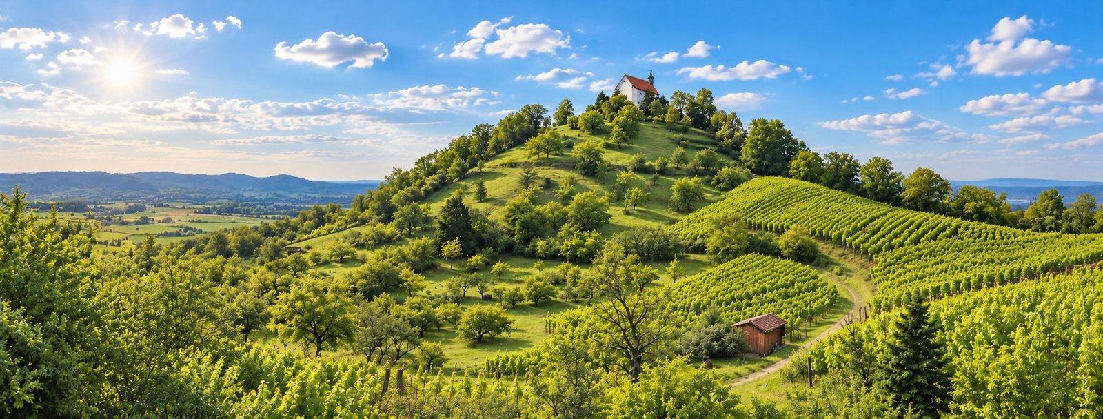 Die Wurmlinger Kapelle auf dem Kapellenberg im Abendlicht